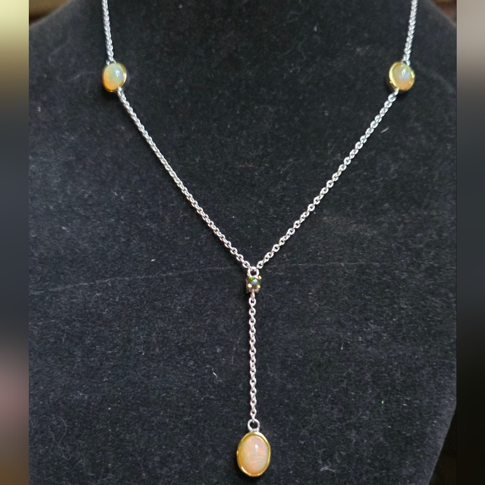 Opal 4k each & black opal .5k sterling & gold 16" necklace - Picture 3 of 7